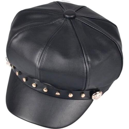 Idopy Casual Cotton 8 Piece Cap Woman Pu Leather Beret Flat Hats Captain Cap Trucker Vintage Black Sport Dad Bone Cadet Hat