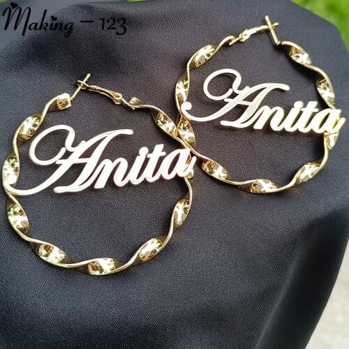 Custom Hoop Earrings Customize Name Earrings Twist Hoop Earring Personality Earrings With Statement Words Earrings Wholesale