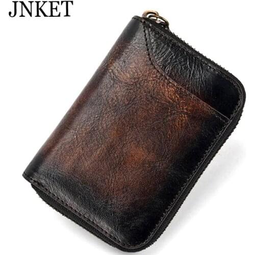JNKET Mens Wallet Bank Card Credit Card Holder Purse Cow Leather Clutch Wallet Billfold Multi-Card Wallet Zipper Coins Purse