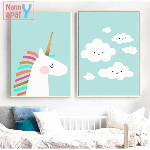 Cartoon Unicorn Cloud Posters And Prints Wall Art Canvas Painting Animal Nordic Wall Picture For Baby Kids Room Home Decoration
