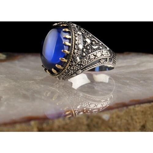 Zircon Traditional Turkish 925 Sterling Silver Mens Handmade Sword Signet Rings Jewelry Gift From Turkey for Women Men