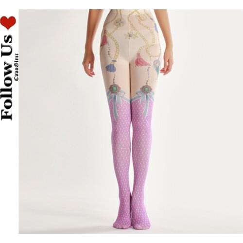 Lolita Two-dimensional Pantyhose Mesh Tights Women Harajuku Velvet Body Shaping Bottoming Stockings Female Streetwear Foot Pants
