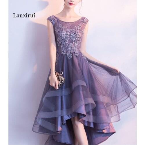 Lanxirui High Low Luxurious Purple Prom lace Dresses Princess Elegant Lace Formal Party Gown Evening vestido de festa