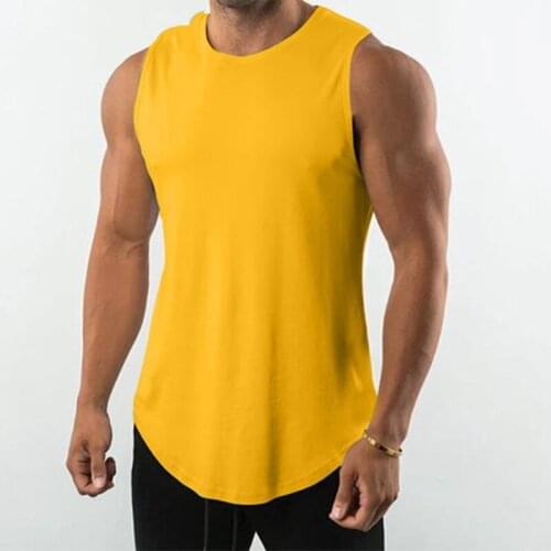 Men Muscle Fitness Workout Tank Top Breathable Gyms Sports Vest Male Solid Color Round Neck Sleeveless Sportswear Wholesale