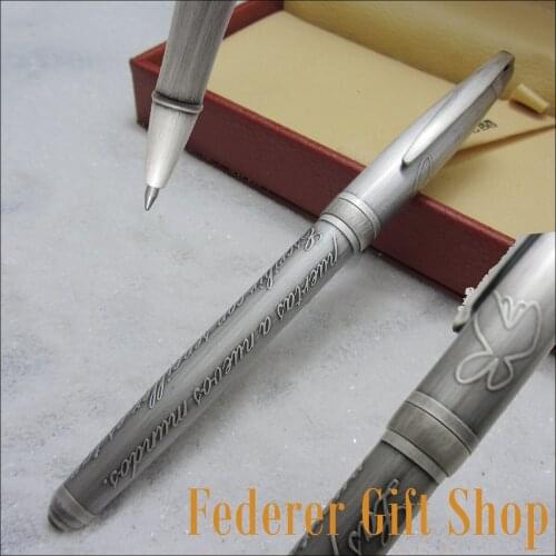 Fuliwen F05 Ancient silver ballpiont pen metal case Gift Rollerball Pen engraved text with butterfly