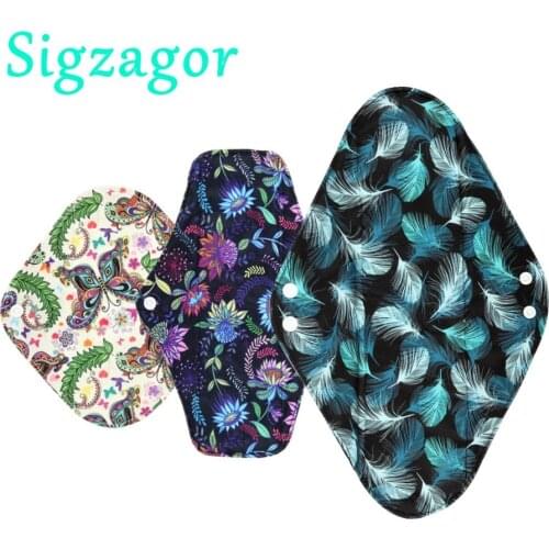 [Sigzagor]XS S M L XL Cloth Menstrual Pad Mama Cloth Sanitary Bamboo Charcoal Reusable Washable Panty Liner Regular Overnight