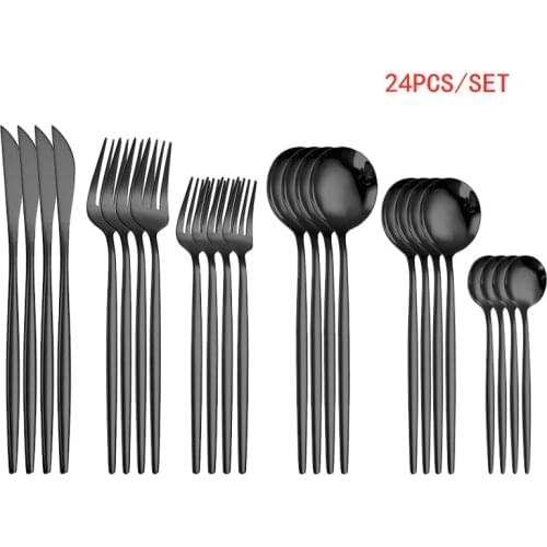 Black Tableware Stainless Steel Cutlery Sets Forks Knives Spoons Kitchen Dinner Set Fork Spoon Chopsticks Gold Dinnerware Sets