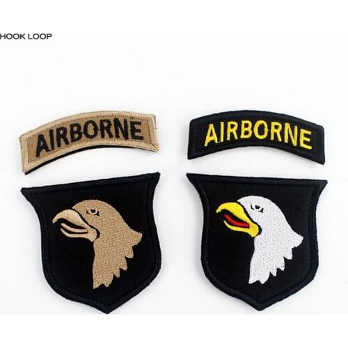 US Eagle Airborne Patches Army Armband 3D Stickers Hook Loop Embroidered Badges Stick on Uniform Backpack Appliques