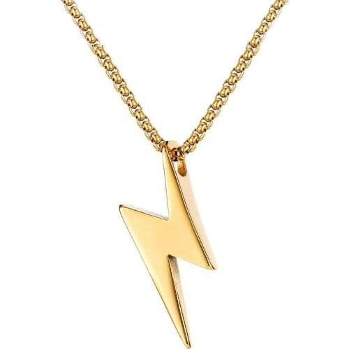 Stainless Steel Minimalism Hip Hop Lightning Pendant Necklace Jewelry Best Mens Punk Rock Gift For Him