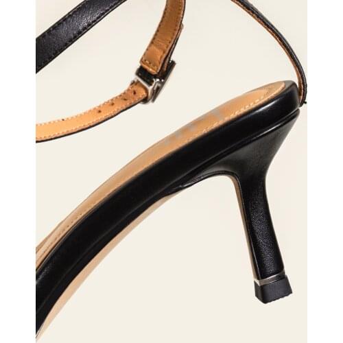 Osunlina Woman Sandals Black White Genuine Leather Thin High Heels Buckle Strap New Sandals Handmade Party Shoes Lady Size 34-41