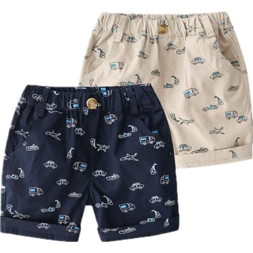 Boys Beach Shorts 2021 Summer 2 3 4 6 8 10 Years Causal Clothes Cotton Car Plane Print Pocket Elastic Shorts For Kids Baby Boys