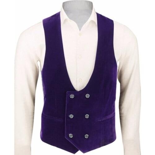 Customized latest design double-breasted mens vest velvet groom wedding