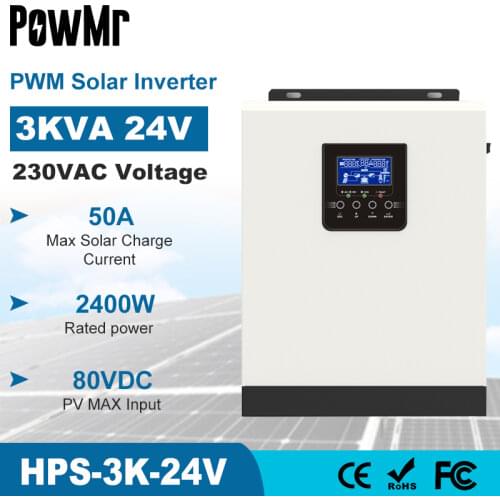 3000VA 2400W Pure Sine Wave Hybrid Solar Inverter 24VDC Input 220VAC Output Build In 50A PWM Solar Charger Controller&AC Charger