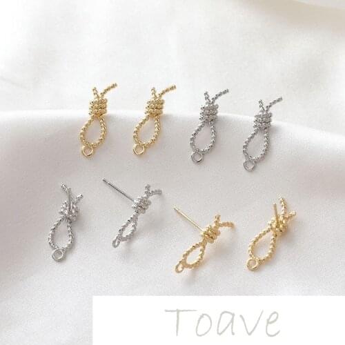 Gold-clad copper plated real gold twist knotted simple temperament with hanging silver needle diy earring material accessories