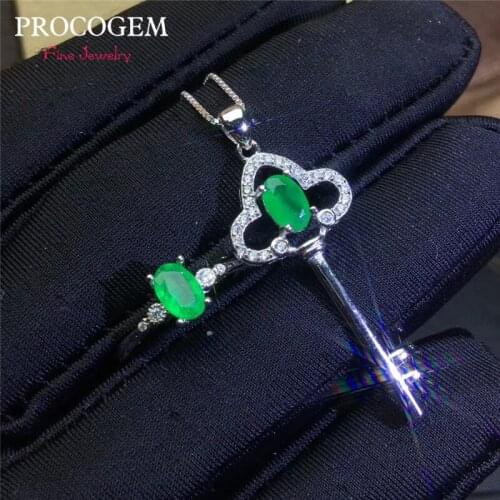 PROCOGEM 5A Natural Emerald jewelry sets for Women Lovely Key Fine Jewelery set Genuine Green Gemstones 925 Sterling silver #744