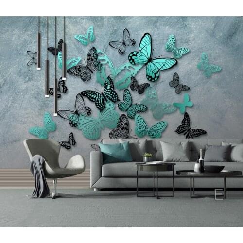 Blue butterfly nostalgic background wall mural home decoration living room bedroom TV background mural custom size 3d wallpaper