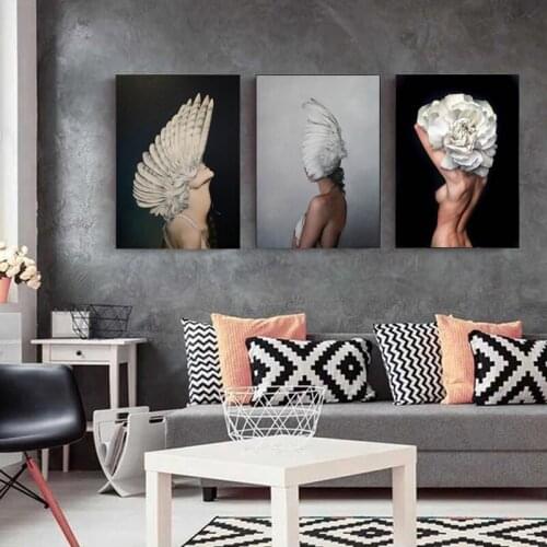 Nordic Simple Feather Headdress Printing Poster Abstract Woman Sexy Pictorial Canvas Art Painting Modern Home Wall Decoration