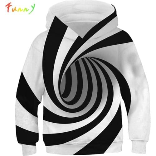 Boys Hoodies Kids Clothes Whirlpool Print Toddler Sweatshirt Spring Autumn Outwear Black White Boys and Girls Hoody Sweatshirts
