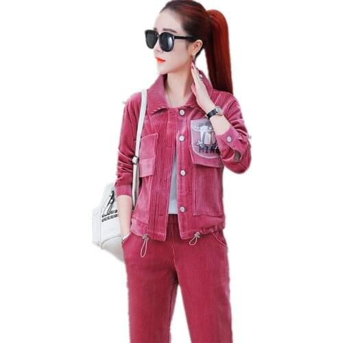 2020 Top women clothing Sporting suit 3 piece set Corduroy Lady clothes set NEW large size Autumn Leisure suit High quality 1604