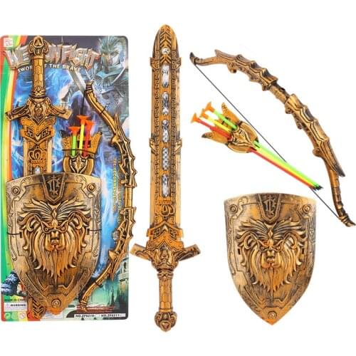 Umorden Medieval Roman Kids Child Warrior Knight Sword Shield Bow and Arrow Simulation Toy Weapon Props Set Bronze