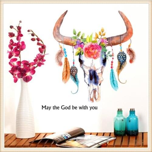 Vivid Abstract painted colorful bull head 3D wall sticker Living room bedroom wall decoration Modern art mural Home decoration