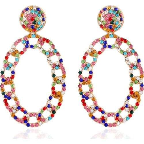 Fashion Alloy Full Rhinestone Chain Oval Earrings Korean Temperament Elegant Woman Diamonds Earrings Female Retro Trend Jewelry