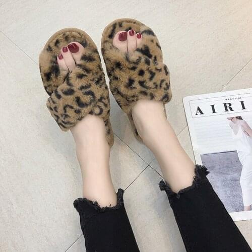 OLOMM womens slippers womens winter jacket shoes slippers artificial fur flat shoes womens shoes 36-41 AB-56