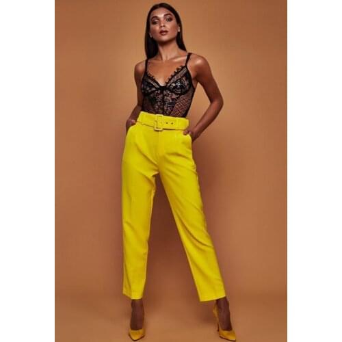 Spring 2019 Women Tie Belt Fit Skinny Pants High Waist OL Ladies Slim Fit Pockets Ankle-length Pant New