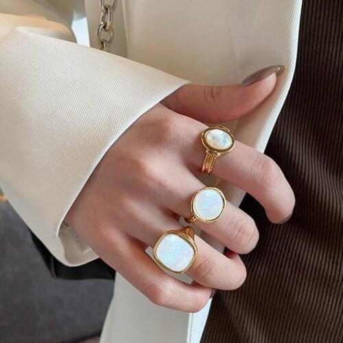 Gold Silver Color Rings For Women Open Pearl Marble Vintage Ring 2021 Trend Engagement Jewerly Birthday Gift Anillos Mujer