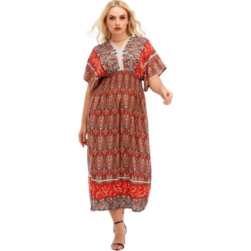 Bohemian Vintage Kaftan Women Long Dress Summer Print Maxi Robe Gown Middle East Dubai Islamic Clothing Ramadan Turkey Vestido