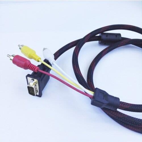 1.5m 5Ft VGA to 3 RCA Component Cable For Laptop PC LCD TV 500pcs