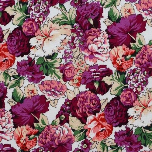 1 Yard Cotton Poplin Fabric for Sewing Patchwork, Dress, Cloth, Bedding - Beautiful Flowers(Purple) (width=140cm)