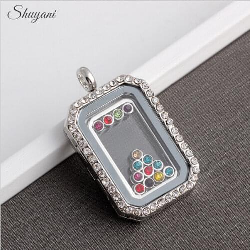 10Pcs Colorful Rhinestone Rectangle Locket Charms Plates Charms For Glass Memory Locket Necklaces Women Gift Jewelry Accessories