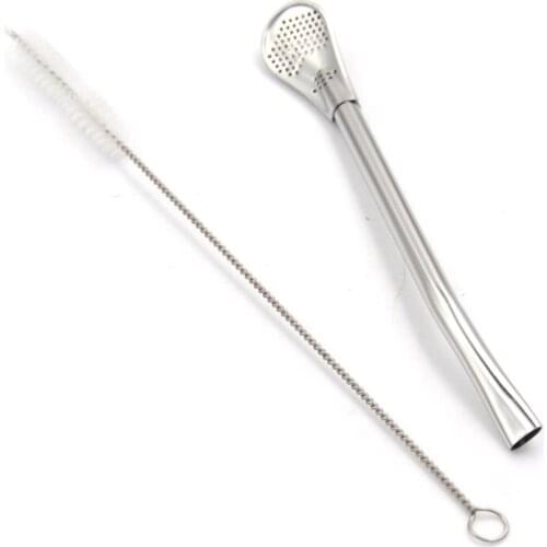2PC=1Set Tea Filter Stainless Steel Drinking Straw Handmade Yerba Mate Tea Bombilla Gourd Washable Practical Tea Tools+Brush