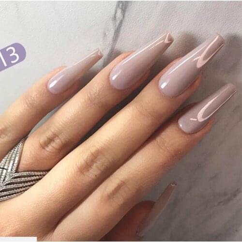 24pcs/set Fashion Finished Fake Nails Grey Extra Long Ballerina Artificial Full Nail Art Tips with Glue Nail Accessory Tools