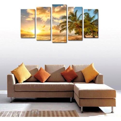 Unframed 5 Pcs Coconut Tree Beach Scenery Print Oil Painting Modern Canvas Wall Art for Wall Decor Home Decoration Artwork