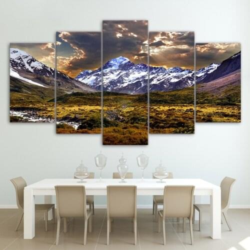 Canvas Painting Art Wall Art 5 Piece Ice Mountain Posters and Prints Painting Grassland Landscape Picture Living Room Home Decor