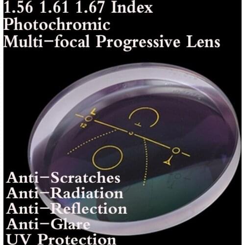 1.56 1.61 1.67 Index Aspheric Photochromic Multi-focal Progressive Optical Prescription Eyeglasses Lens Colored For Eye Glasses
