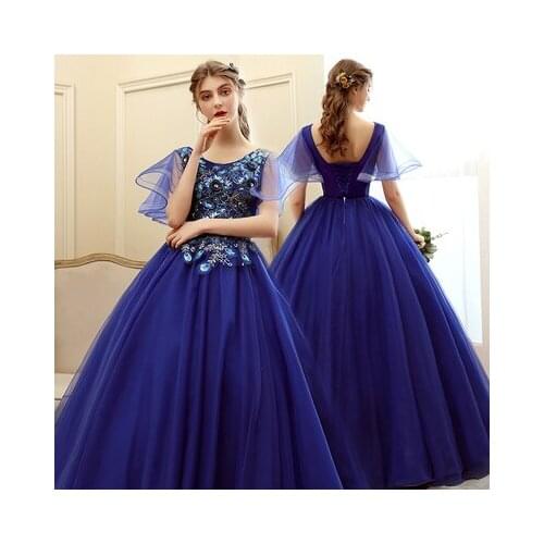 Freeship royal blue butterfly embroidery ball gown medieval dress long gown Medieval Renaissance Gown Victoria Belle gown