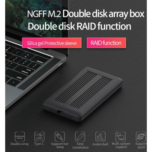 Blueendless portable ssd hard disk case M.2 to type-c usb 3.1 NGFF msata hard drive enclosure aluminum support double disk