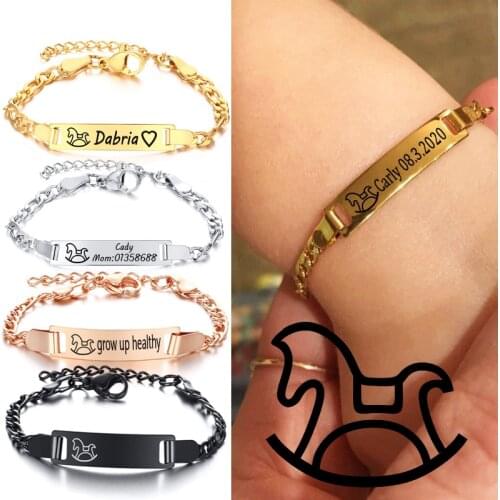 Custom Baby Name Bracelet Stainless Steel Carousel Toddler Adjustable Chain Bracelets Personalized Girl Boy Birthday Gift BFF