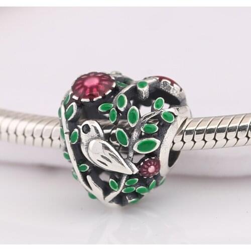 Openwork Mixed Enamel Love Heart Bead Charm Authentic S925 Silver fit Lady Bracelet Bangle For Women DIY Jewelry