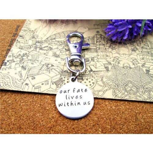3pcs/lot high quality keychain with 20mm stainless steel circle round " our fate lives within us " charms keychain