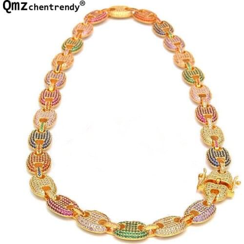 Top Quality Women Mens coffee beans Necklaces Copper Lab Bling Iced Out Full Colours CZ Clasp Lock Chain Chain Necklace Jewelry