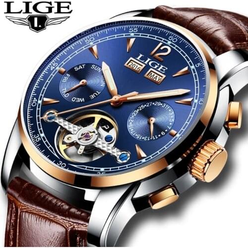 Relogio Masculino Mens Watches Top Brand Luxruy LIGE Automatic Watch Men Waterproof Sport Clock Man Leather Business Wrist watch