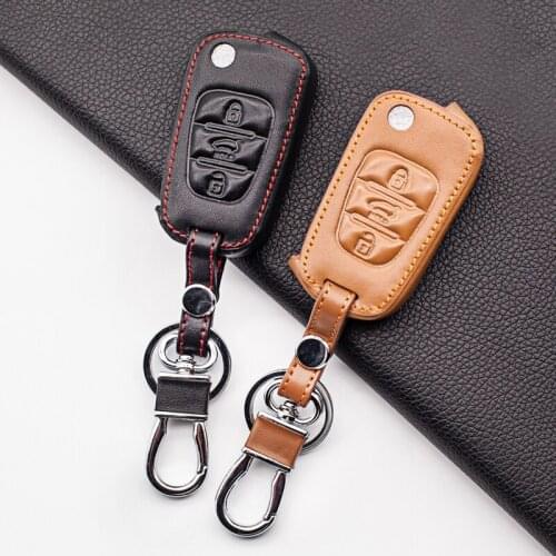 100% Leather key cover for hyundai i30 i40 ix25 crete ix35 hb20 solaris elantra accento for kia k2 k5 rio sportage car key case
