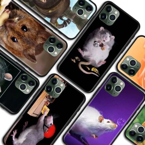 Phone Case for iPhone 11 Pro 7 8 SE 2020 X XR XS MAX 11 Pro Max 12 Pro 6 6s 7 8 Plus Black Soft Cover Cute Animal Rat Shell