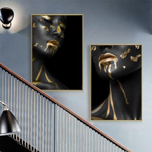DDWW Wall Art Figure Canvas Painting Canvas Print Beauty Portrait Face Golden Picture for Living Room Home Decor No Frame