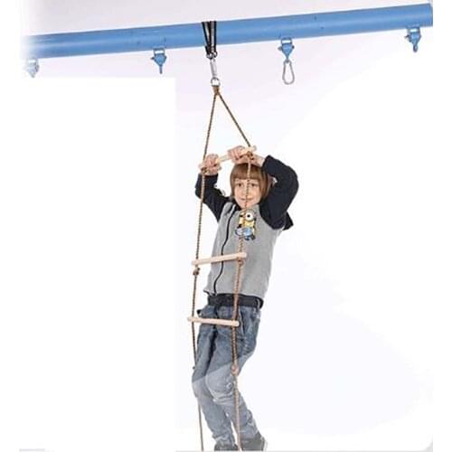 Kids Climbing Swing Wooden 5 Rungs PE Rope Ladder Fun Sports Wood Rope Ladder Toys Outdoor Indoor Floor Games