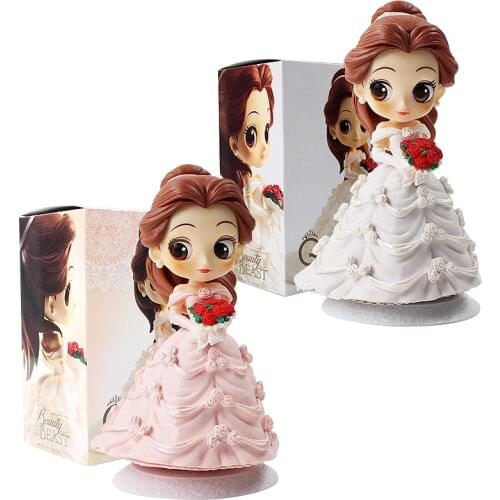 14cm Q Posket Beauty and Beast Figures Belle in Wedding Dress Dreamy Style White Pink Beauty Model Dolls